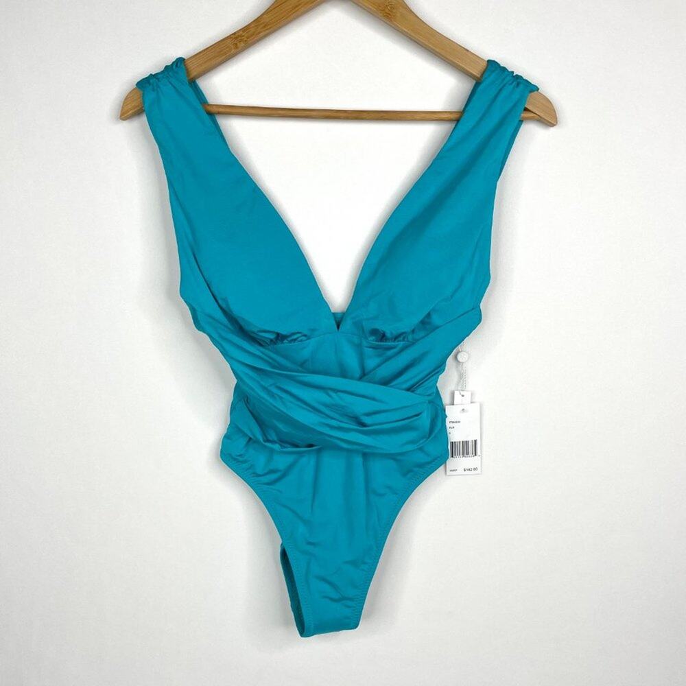 NWT Trina Turk Teal Deep Plunge One Piece Swimsuit